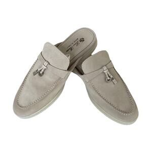 Loro Piana Charms Walk Babouche Loafers Mules Cream/Linen 36.5 EU -RET $1,075